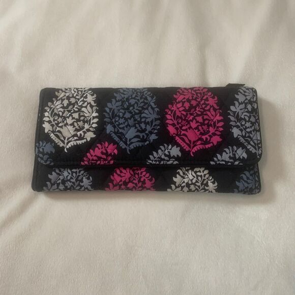 Vera Bradley Black and Pink Magnetic Trifold Retired Color Print Northern Lights - Picture 1 of 3
